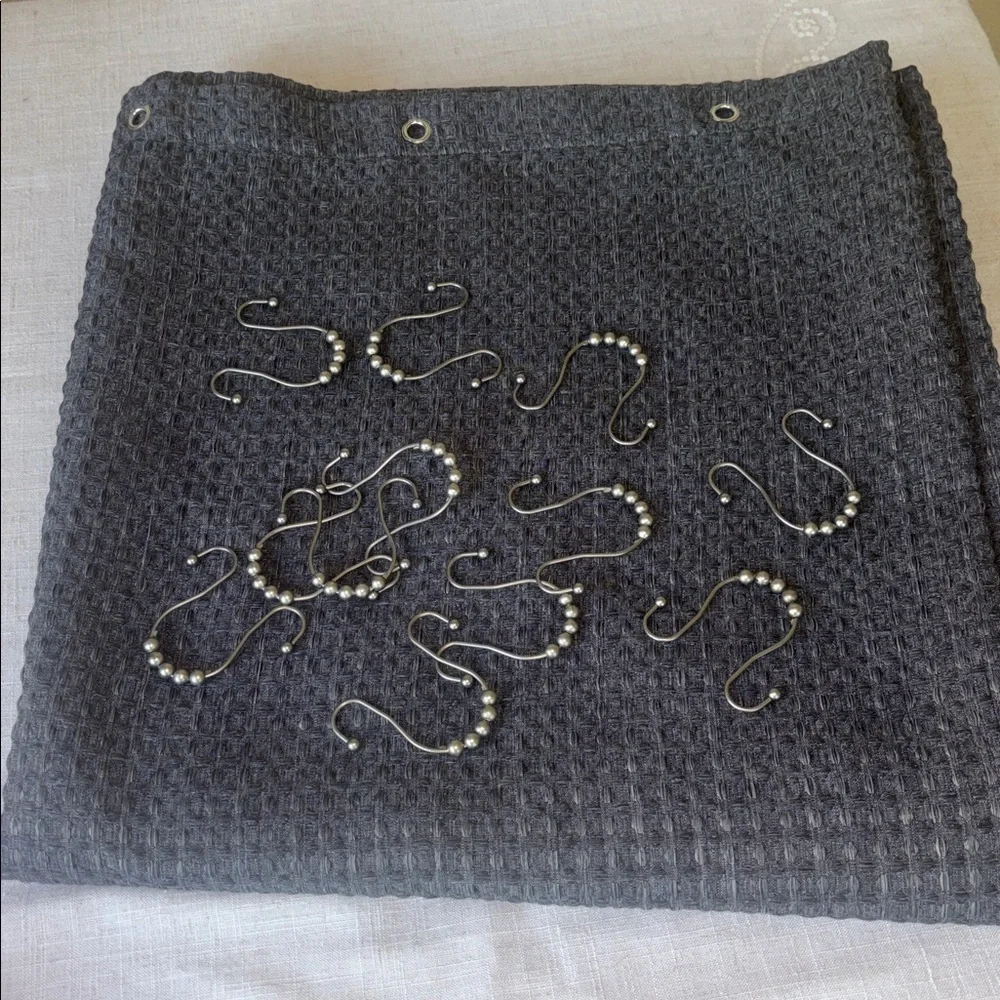 Waffle Weave Shower Curtain & Rings - Dark Gray